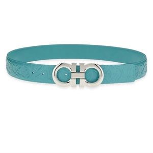 Gancini Embossed Leather Reversible Belt -size 38 turquoise NWT